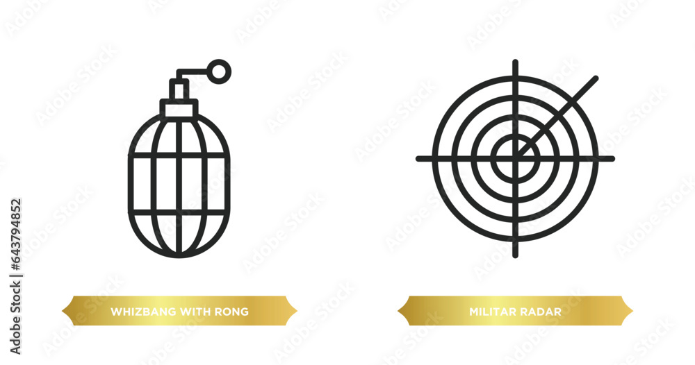 Poster two editable outline icons from army and war concept. thin line icons such as whizbang with rong, mi