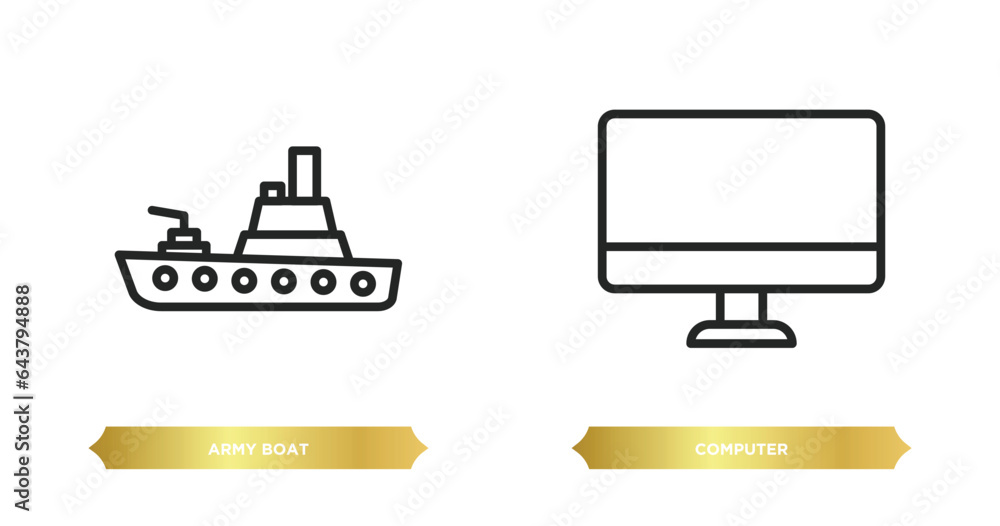 Aufkleber two editable outline icons from army and war concept. thin line icons such as army boat, computer ve