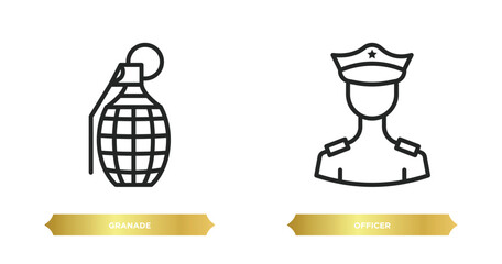 two editable outline icons from army and war concept. thin line icons such as granade, officer vector.