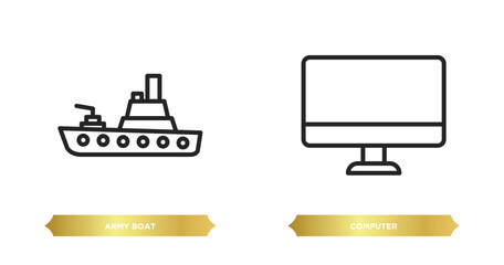 two editable outline icons from army and war concept. thin line icons such as army boat, computer vector.