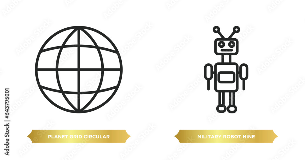Poster two editable outline icons from army concept. thin line icons such as planet grid circular, military