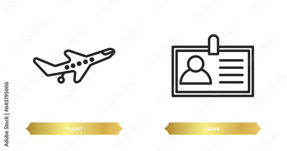 Poster two editable outline icons from architecture and travel concept. thin line icons such as flight, nam