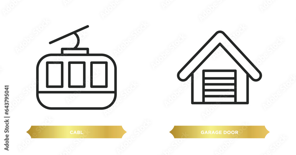 Aufkleber two editable outline icons from architecture and city concept. thin line icons such as cabl, garage 