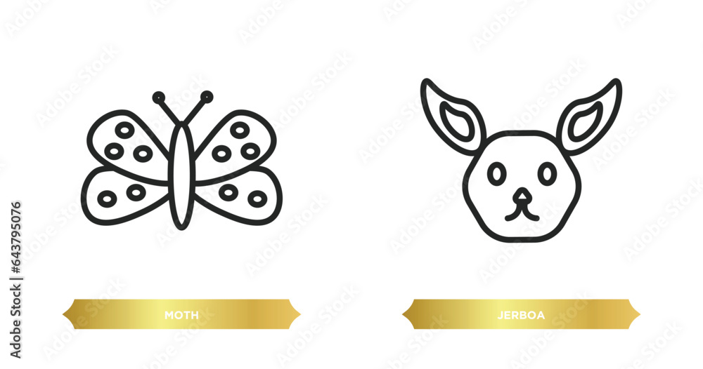 Poster two editable outline icons from animals concept. thin line icons such as moth, jerboa vector.