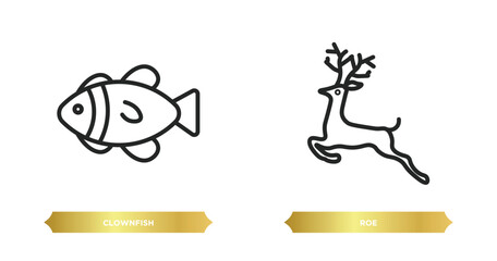 two editable outline icons from animals concept. thin line icons such as clownfish, roe vector.