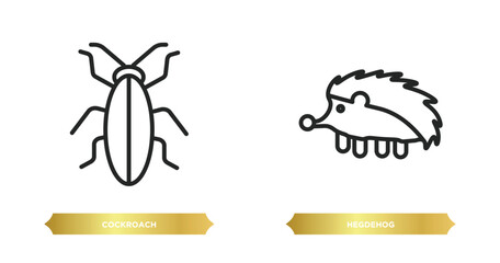 two editable outline icons from animals concept. thin line icons such as cockroach, hegdehog vector.