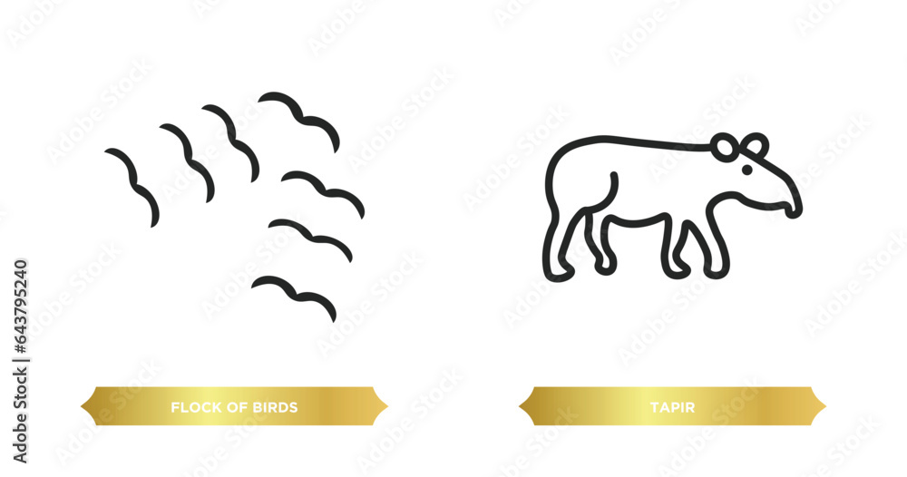 Poster two editable outline icons from animals concept. thin line icons such as flock of birds, tapir vecto