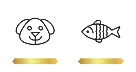 two editable outline icons from animals concept. thin line icons such as dog head, carp vector.