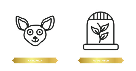 two editable outline icons from animals concept. thin line icons such as chihuahua, herpetarium vector.