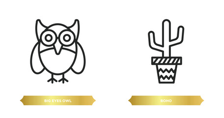 two editable outline icons from animals concept. thin line icons such as big eyes owl, boho vector.