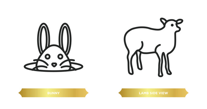 two editable outline icons from animals concept. thin line icons such as bunny, lamb side view vector.