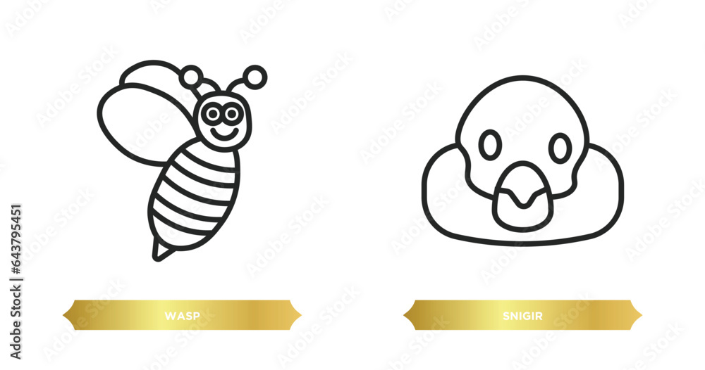 Poster two editable outline icons from animals concept. thin line icons such as wasp, snigir vector.