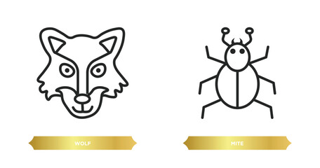 two editable outline icons from animals concept. thin line icons such as wolf, mite vector.