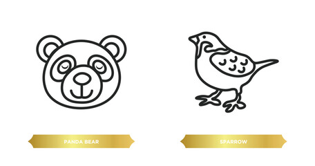 two editable outline icons from animals concept. thin line icons such as panda bear, sparrow vector.