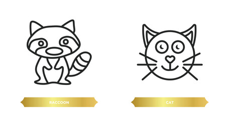 two editable outline icons from animals concept. thin line icons such as raccoon, cat vector.