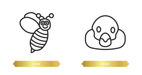 two editable outline icons from animals concept. thin line icons such as wasp, snigir vector.