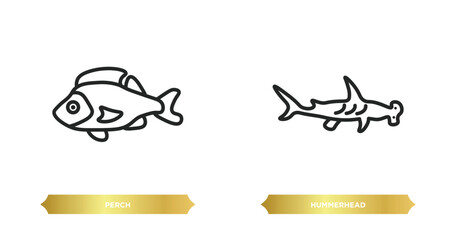 two editable outline icons from animals concept. thin line icons such as perch, hummerhead vector.