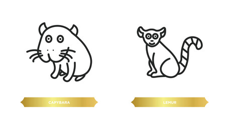 two editable outline icons from animals concept. thin line icons such as capybara, lemur vector.
