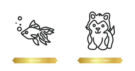 two editable outline icons from animals concept. thin line icons such as gold fish, siberian husky vector. © IconArt
