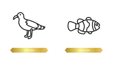 two editable outline icons from animals concept. thin line icons such as albotros, clown fish vector.