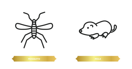 two editable outline icons from animals concept. thin line icons such as mosquito, mole vector.
