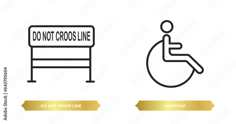 Poster two editable outline icons from alert concept. thin line icons such as do not cross line, handicap v