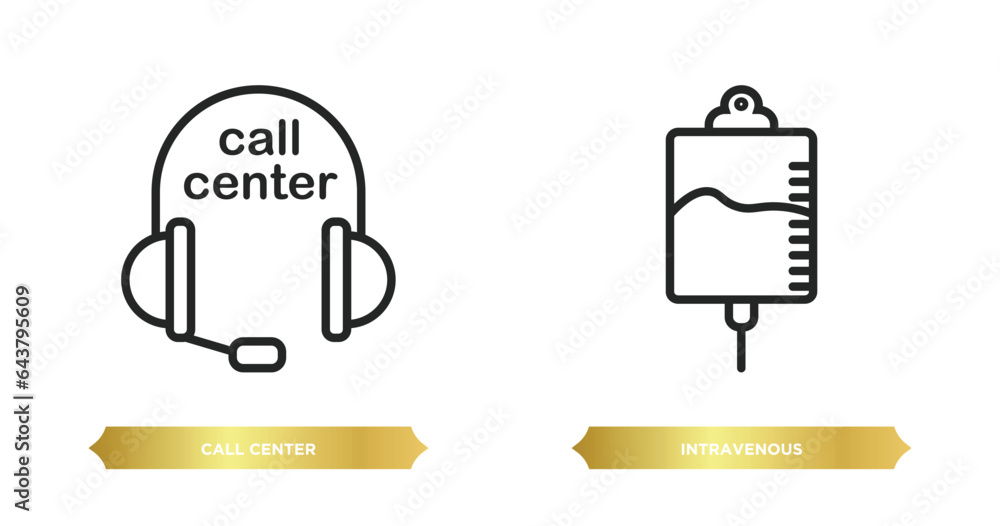 Poster two editable outline icons from alert concept. thin line icons such as call center, intravenous vect