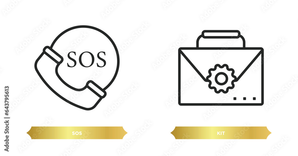 Aufkleber two editable outline icons from alert concept. thin line icons such as sos, kit vector.