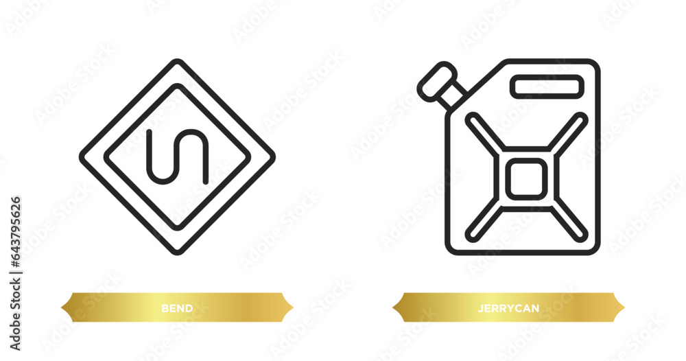 Poster two editable outline icons from alert concept. thin line icons such as bend, jerrycan vector.