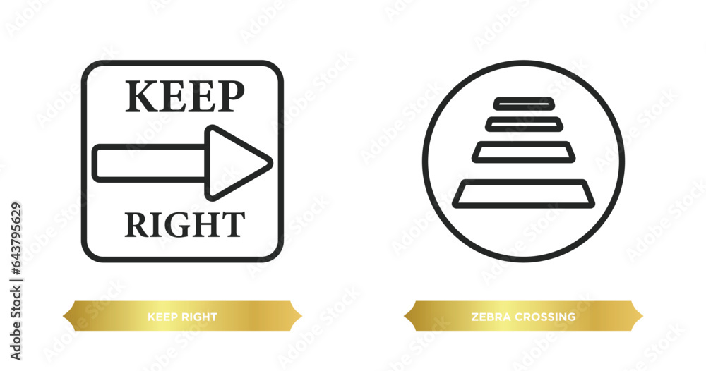 Poster two editable outline icons from alert concept. thin line icons such as keep right, zebra crossing ve