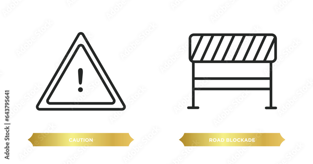 Poster two editable outline icons from alert concept. thin line icons such as caution, road blockade vector