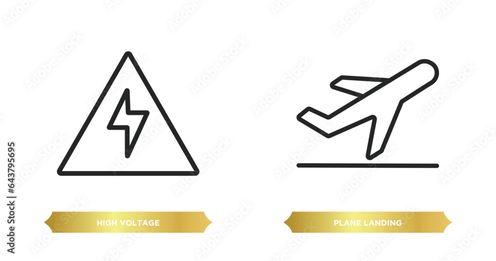 Poster two editable outline icons from airport terminal concept. thin line icons such as high voltage, plan