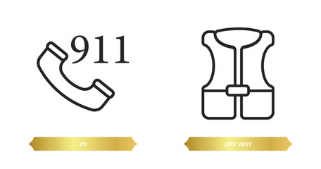two editable outline icons from alert concept. thin line icons such as 911, life vest vector.