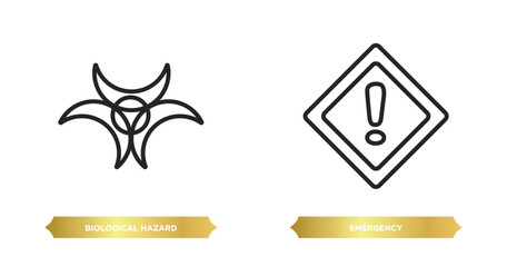 two editable outline icons from alert concept. thin line icons such as biological hazard, emergency vector.