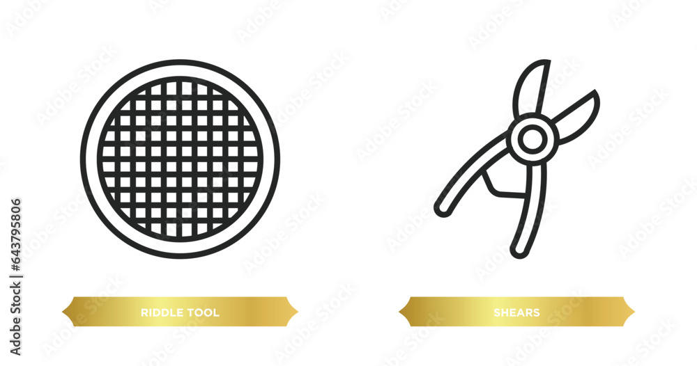 Poster two editable outline icons from agriculture farming concept. thin line icons such as riddle tool, sh