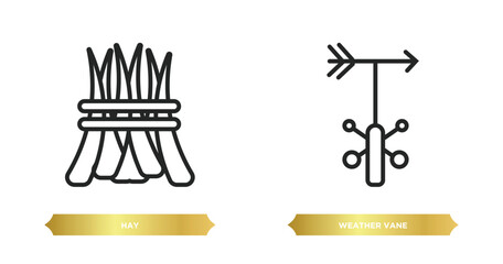 two editable outline icons from agriculture farming concept. thin line icons such as hay, weather vane vector.