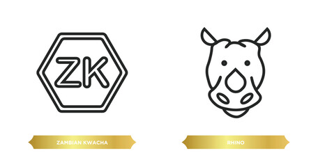 two editable outline icons from africa concept. thin line icons such as zambian kwacha, rhino vector. © IconArt