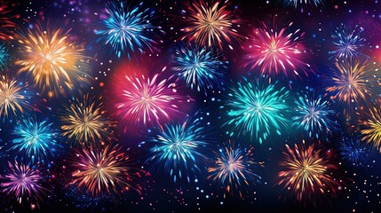 Naklejka premium a bunch of colorful fireworks on a black background with stars. generative ai