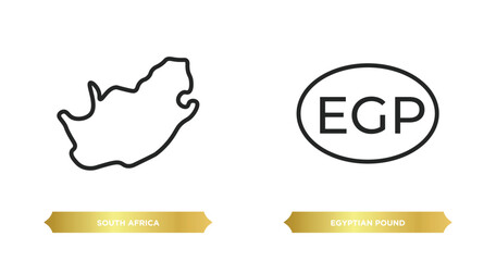 two editable outline icons from africa concept. thin line icons such as south africa, egyptian pound vector. - obrazy, fototapety, plakaty