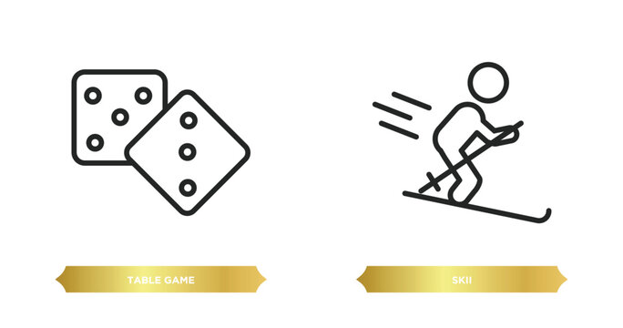 two editable outline icons from outdoor activities concept. thin line icons such as table game, skii vector.