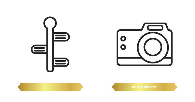 two editable outline icons from outdoor activities concept. thin line icons such as , photography vector.