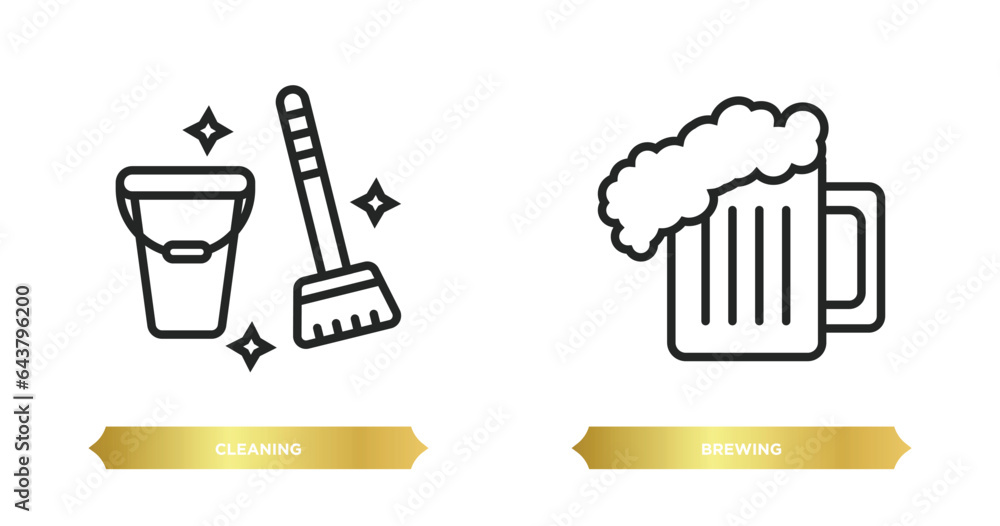 Poster two editable outline icons from activity and hobbies concept. thin line icons such as cleaning, brew