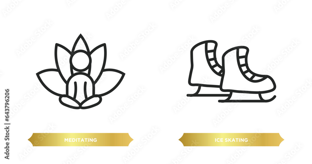 Poster two editable outline icons from activity and hobbies concept. thin line icons such as meditating, ic