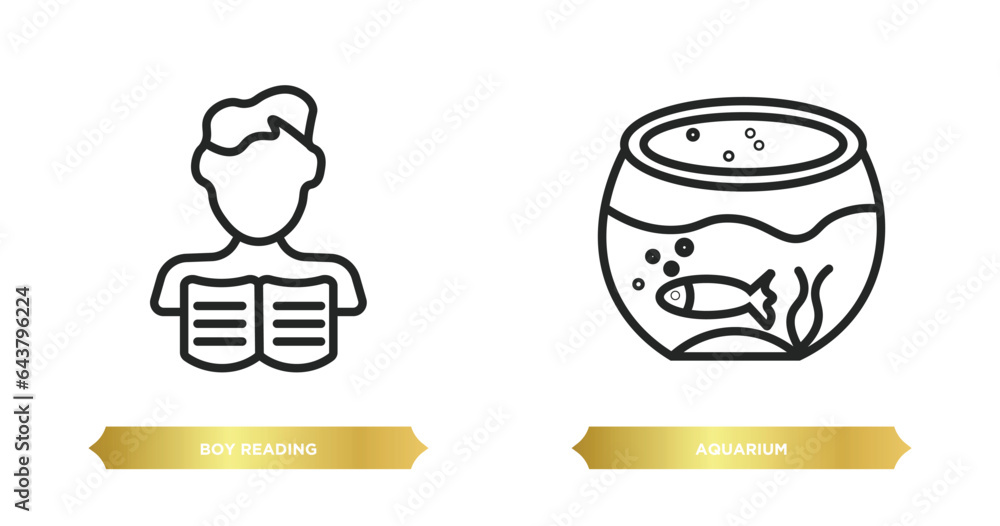 Poster two editable outline icons from activity and hobbies concept. thin line icons such as boy reading, a