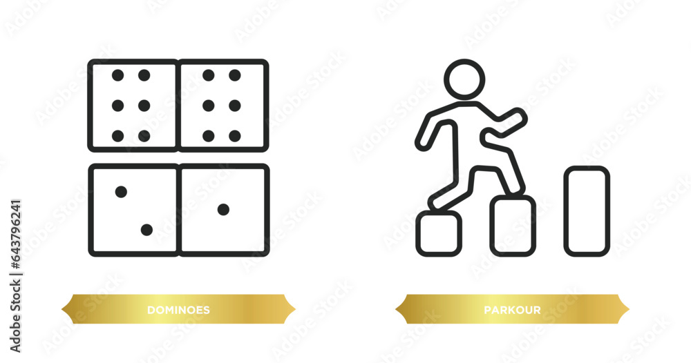 Poster two editable outline icons from activity and hobbies concept. thin line icons such as dominoes, park