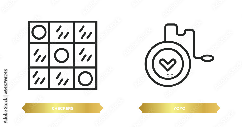 Poster two editable outline icons from activity and hobbies concept. thin line icons such as checkers, yoyo