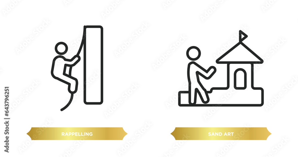 Poster two editable outline icons from activity and hobbies concept. thin line icons such as rappelling, sa
