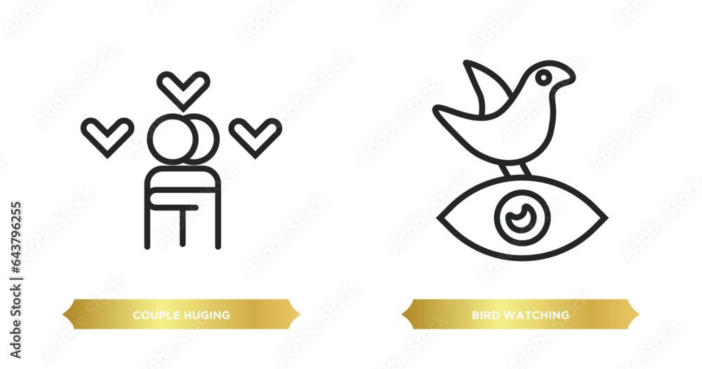 Poster two editable outline icons from activity and hobbies concept. thin line icons such as couple huging,