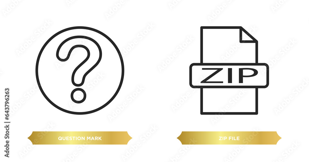 Poster two editable outline icons from user interface concept. thin line icons such as question mark, zip f