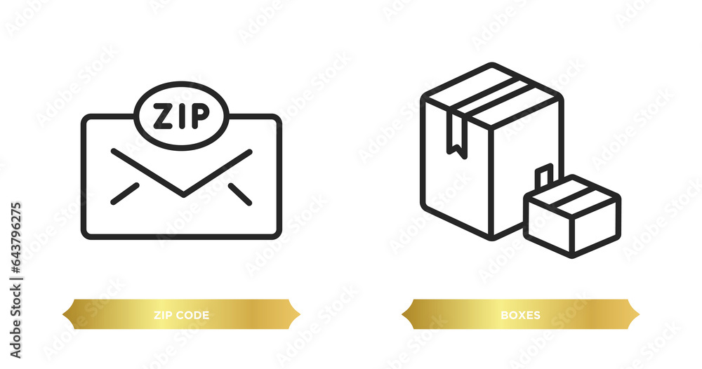 Poster two editable outline icons from delivery and logistic concept. thin line icons such as zip code, box